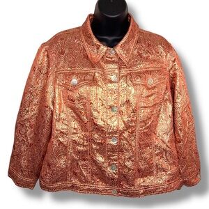 Size 14 Ruby Rd Copper Rose Gold Jacket Womens Button Closure Long Sleeve